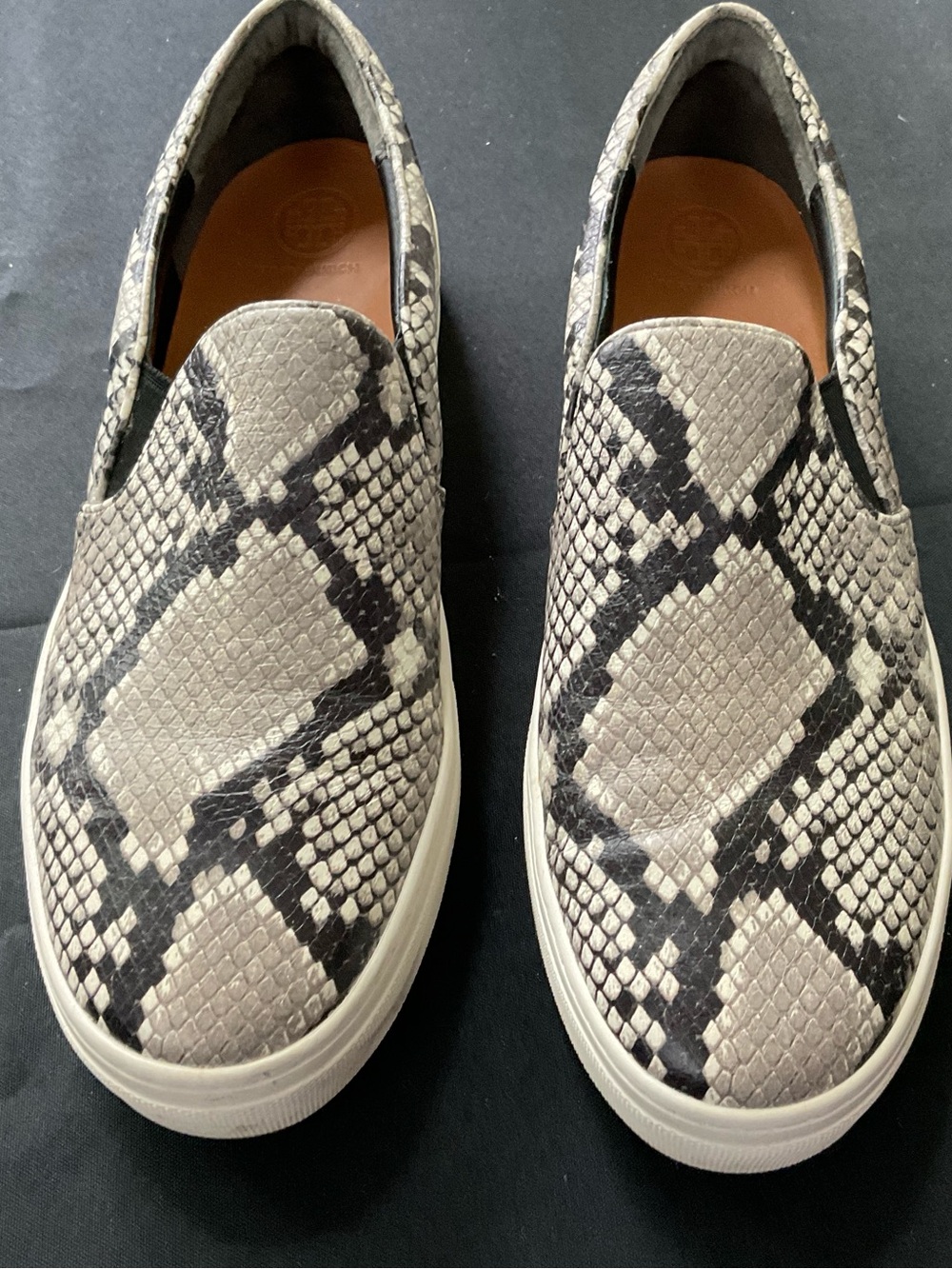 Tory Burch Snake-Print Slip-On Sneakers in Black and Cream
